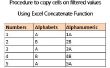 Procédure pour copier des cellules sur filtré des valeurs à l’aide de la fonction concaténer Excel