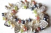 Perle Bracelet Cluster / Charm Bracelet OOAK - bleu, rose, vert, crème et argent