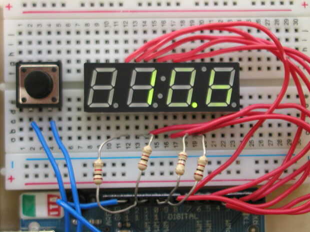 Affichage Sur 4 Digits 7 Segments Led Arduino Étape 2 Câblage De Lafficheur Et Le Bouton 1914